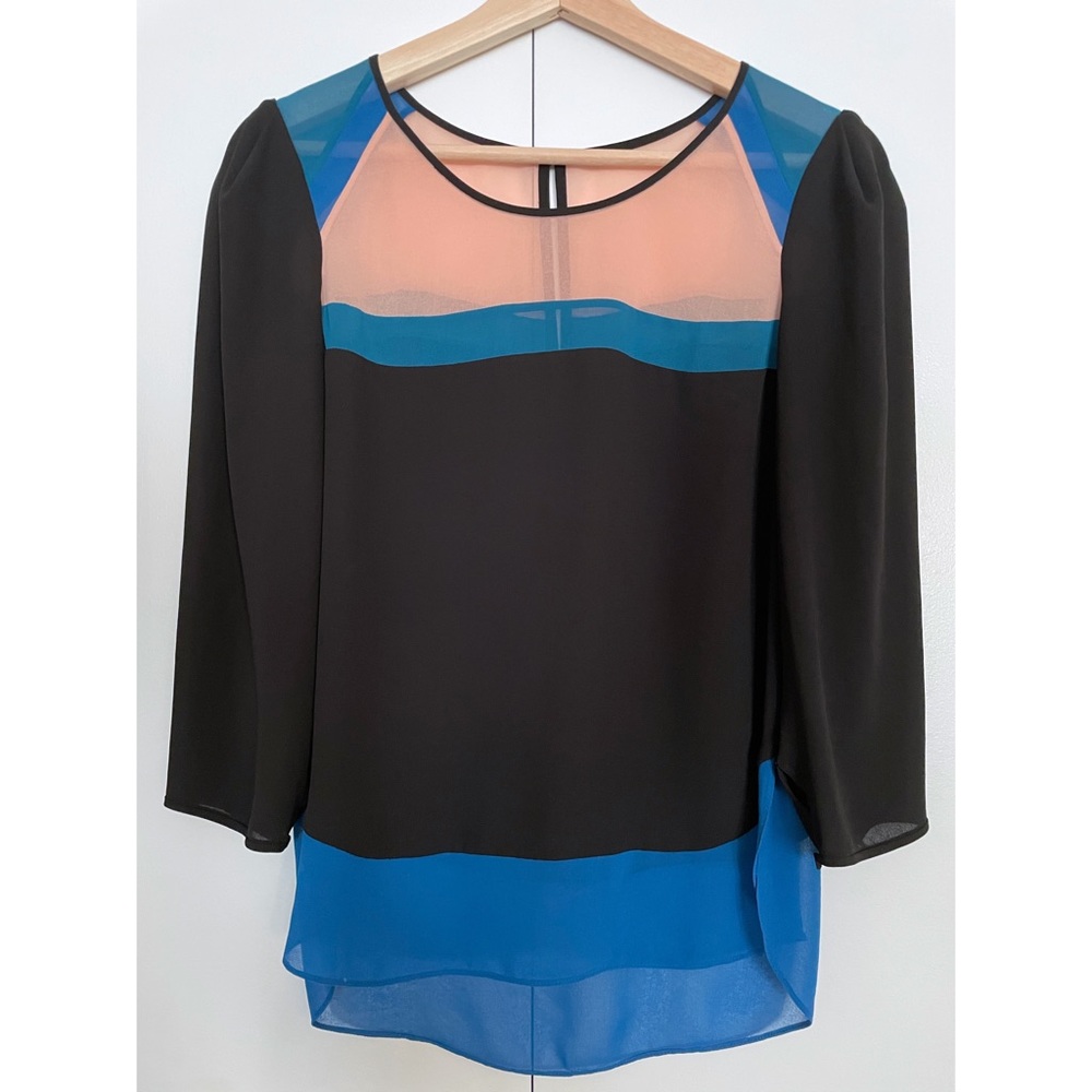 BCBGMAXAZRIA Sheer Colorblock Top